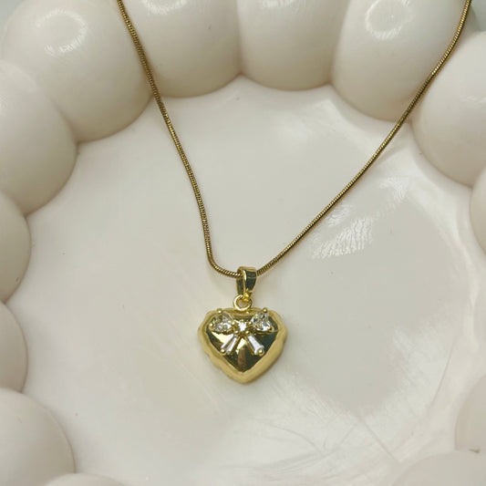 Golden Heart Bow Necklace