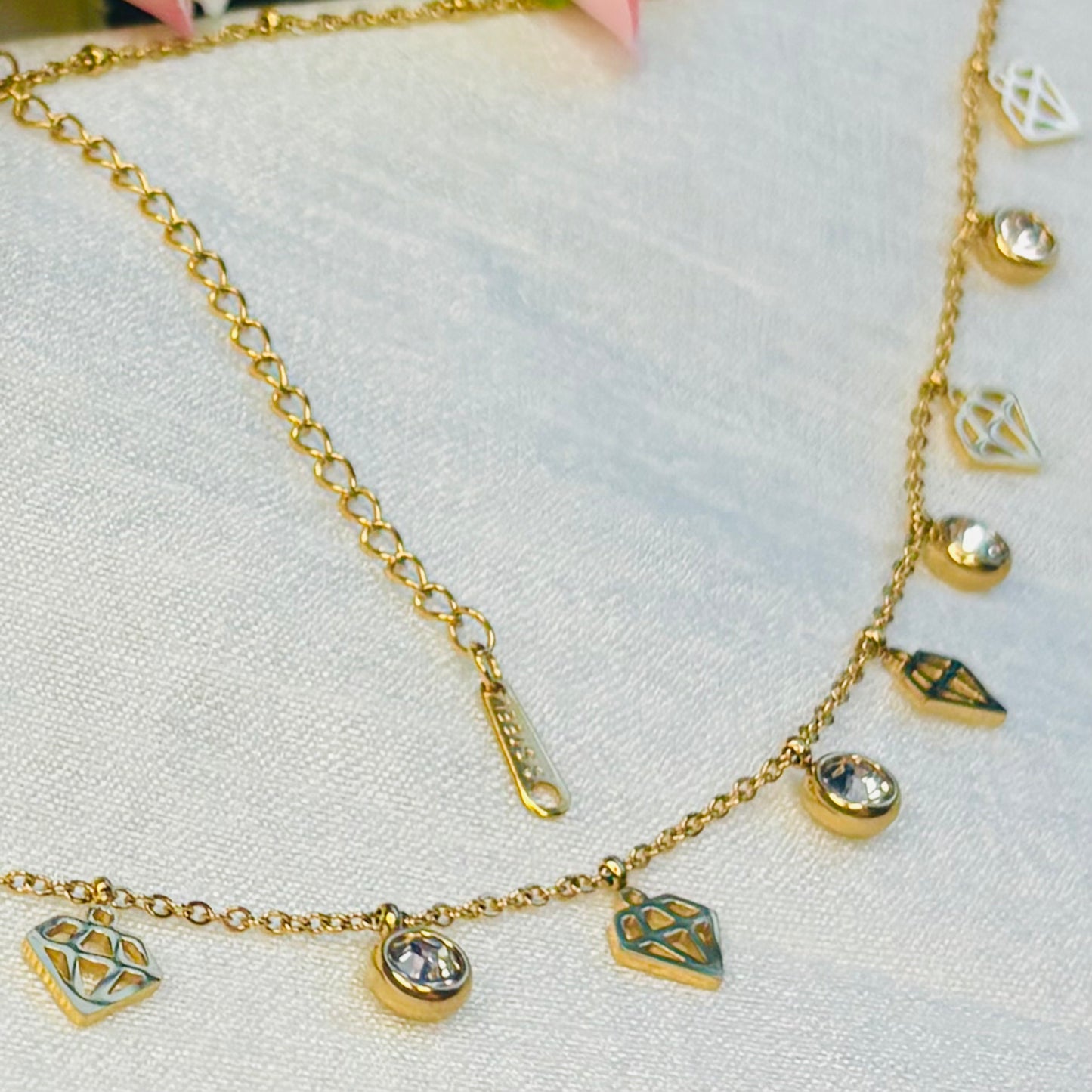 Diamond Zircon Charm Necklace