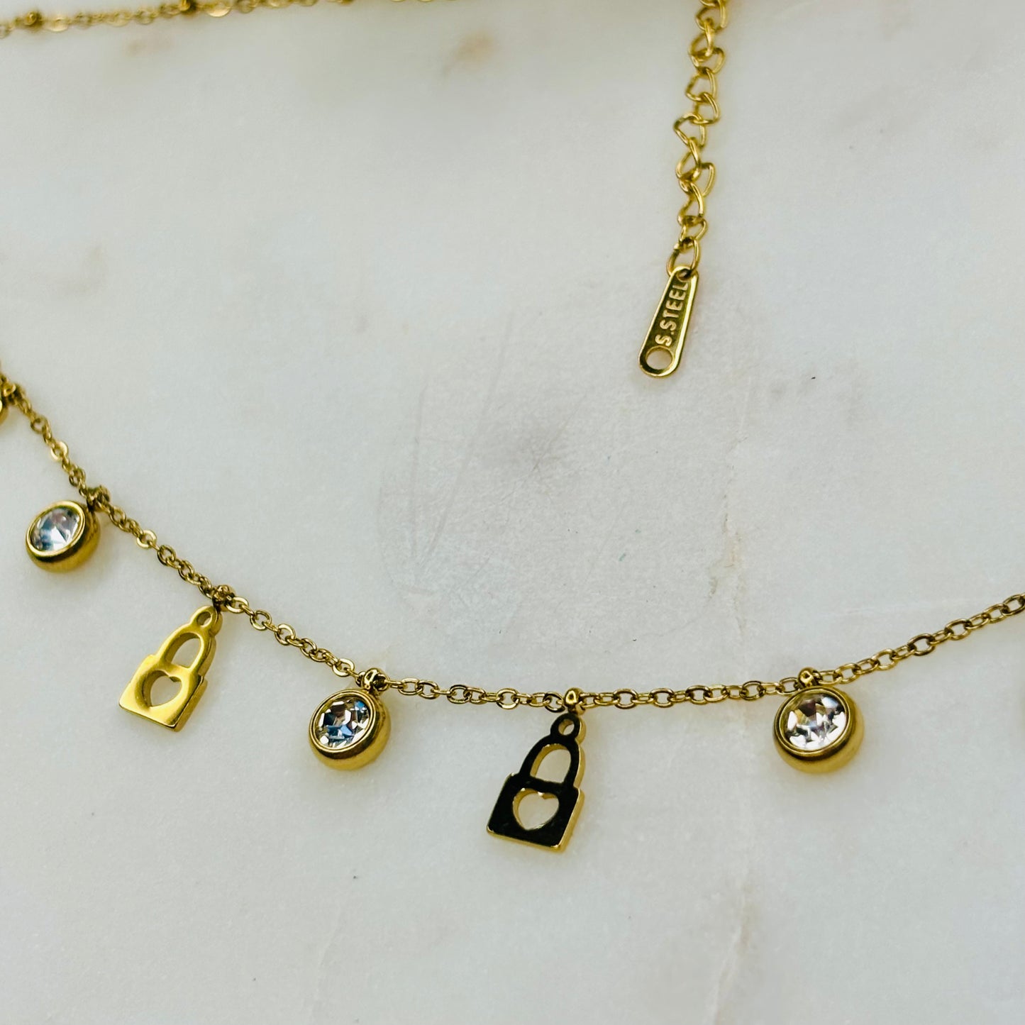 Lock-Heart Zircon Charm Necklace