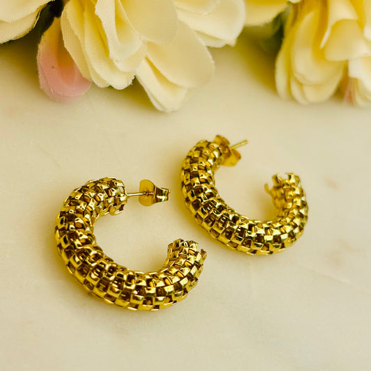 Gold Woven Check Hoops
