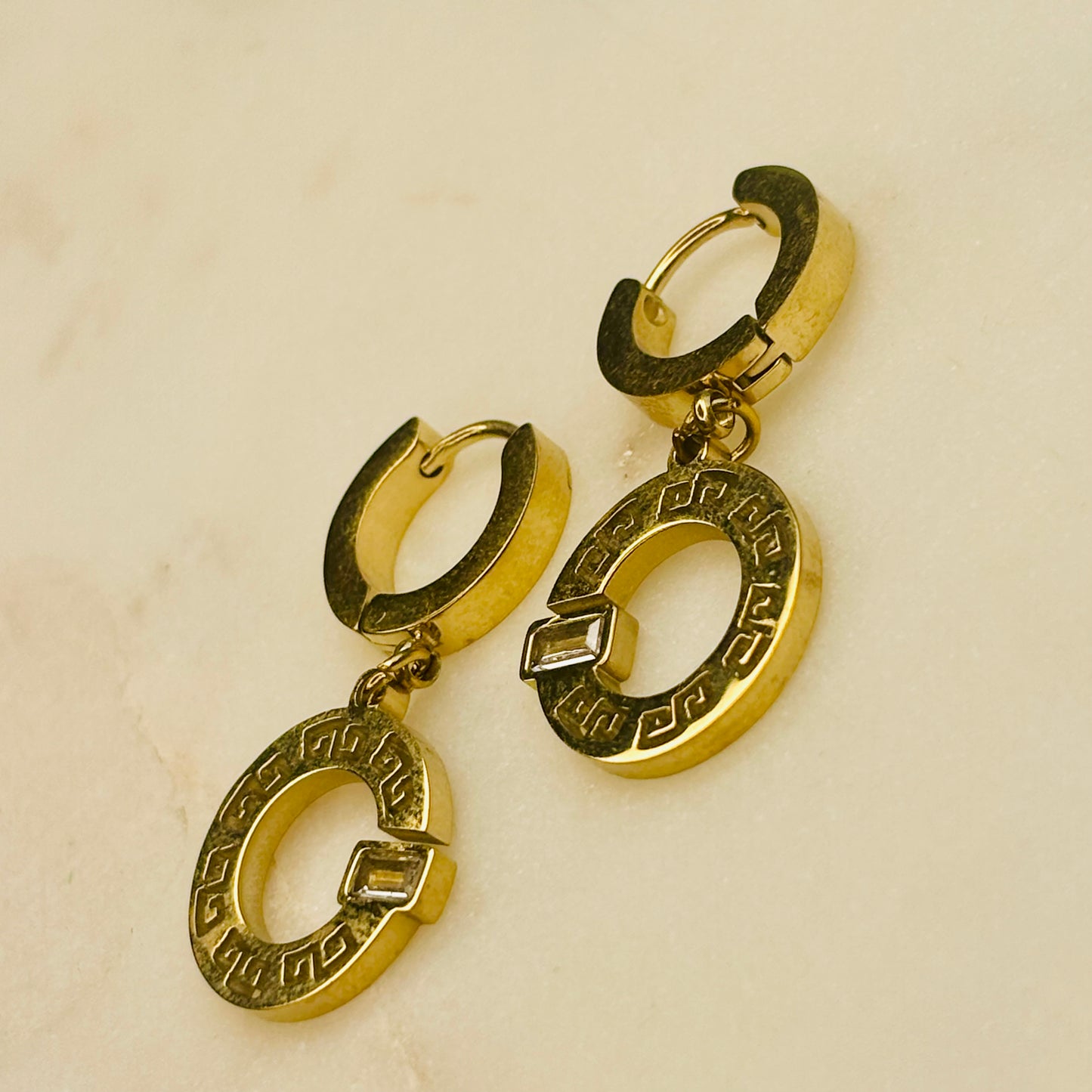 Greek Key Drop Hoops