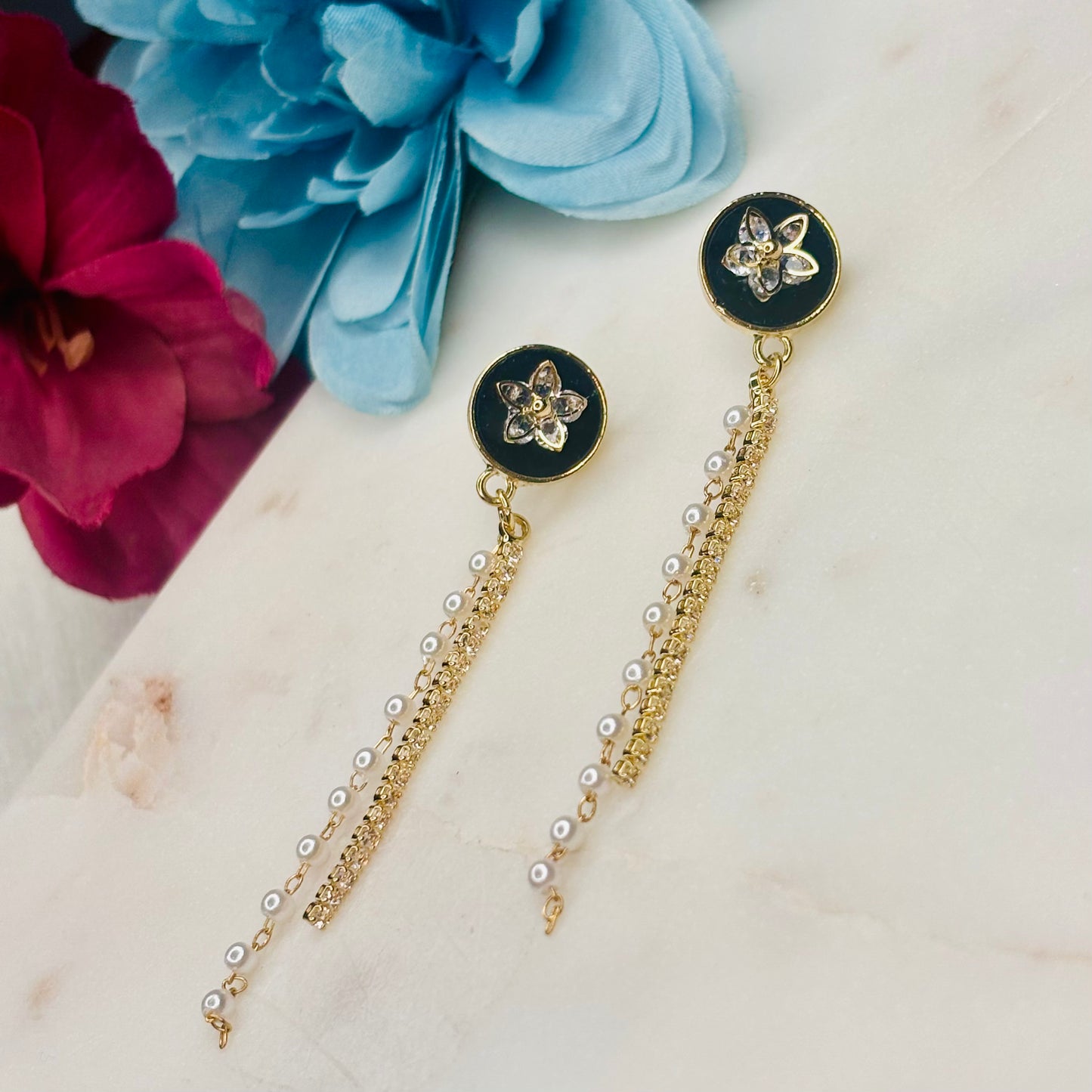 Midnight-Petal Dangle Earrings