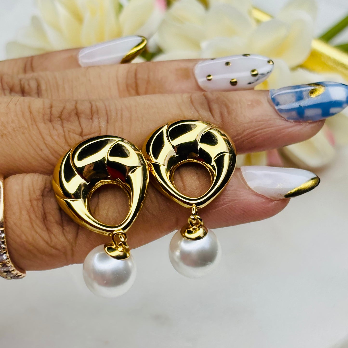 Gold Pearl Drop Earrings