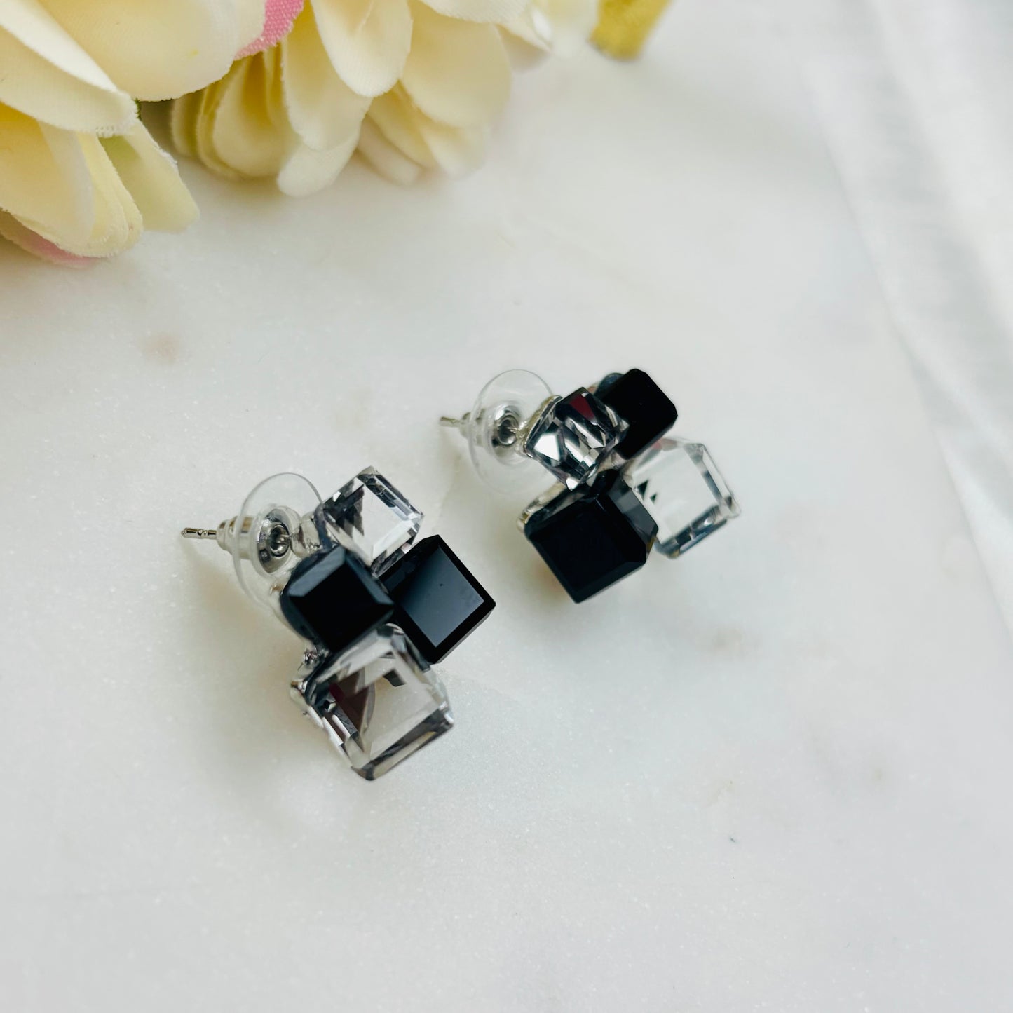 Midnight Cubic Crystal Studs