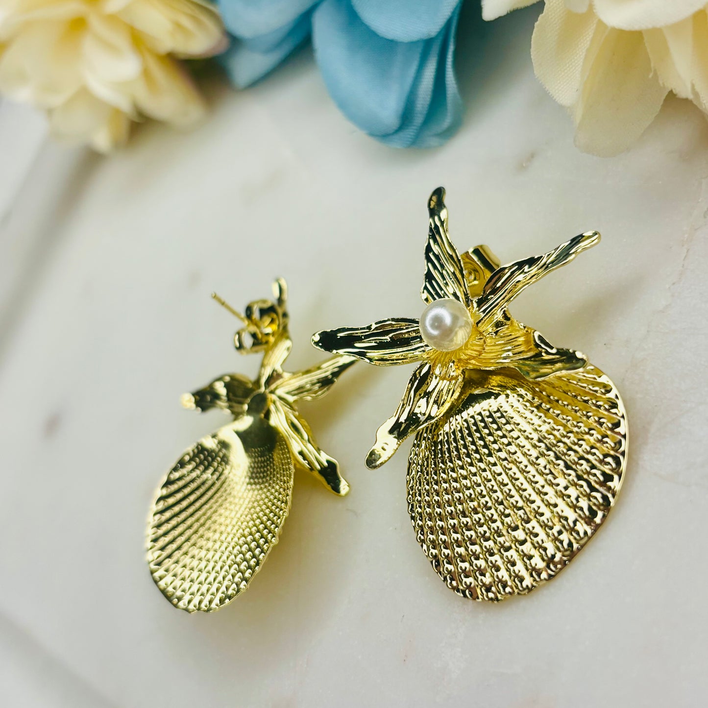 Seashell Pearl Star Earrings