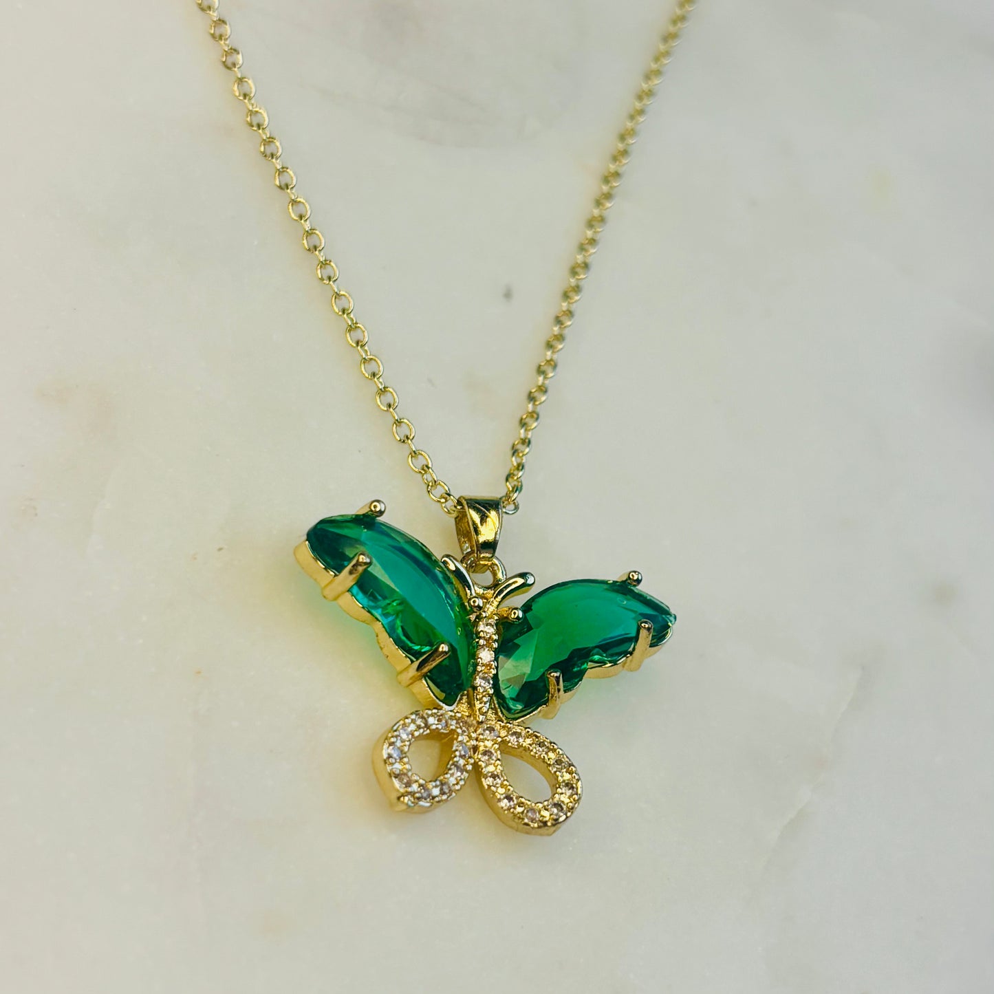 Emerald Crystal Butterfly Necklace