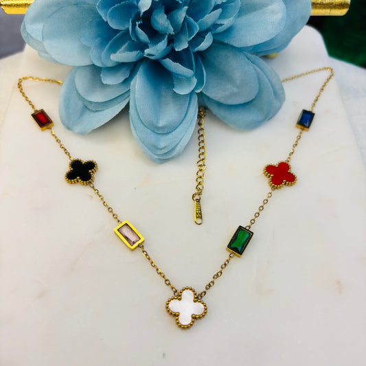 Multi-Colored Crystal Clover Necklace