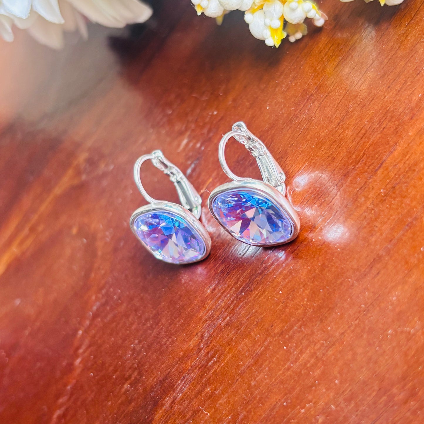 Purple Crystal Stud-Hoops