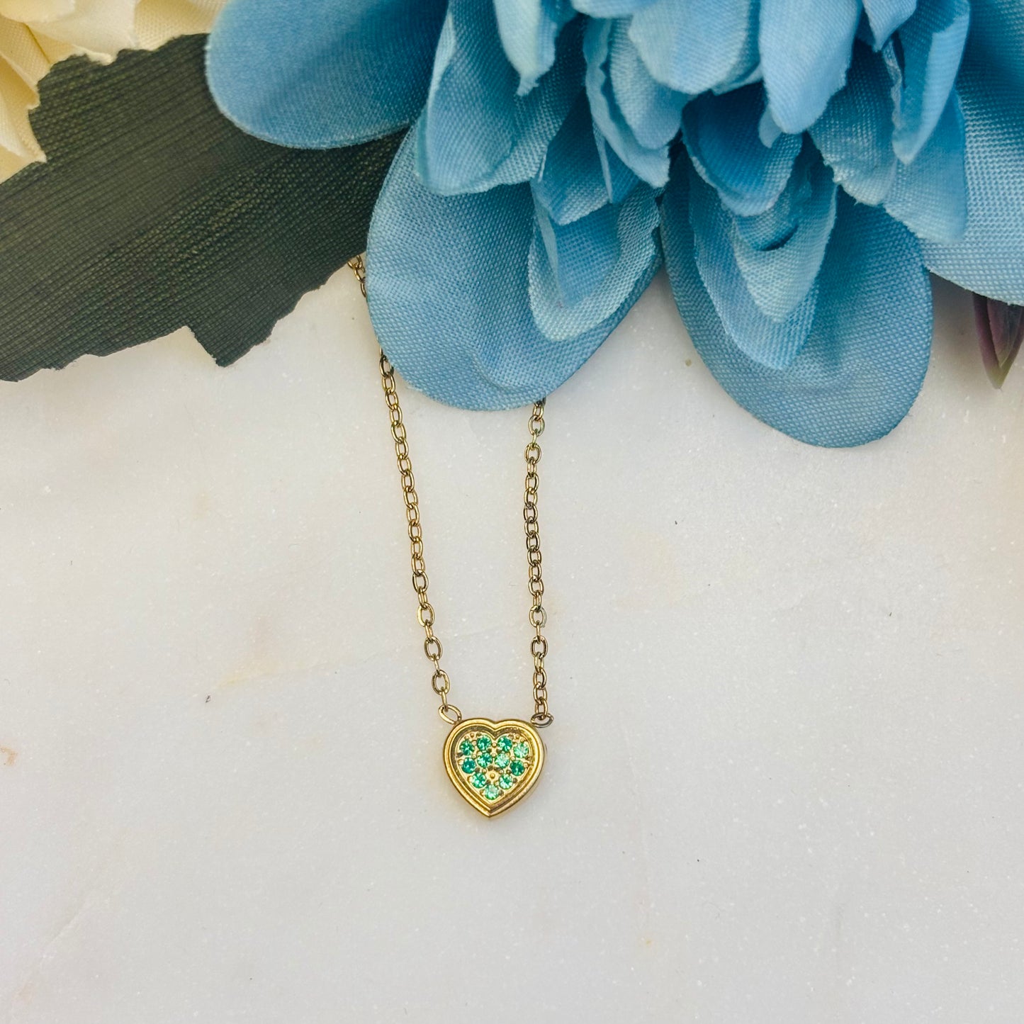 Green Crystal Heart Necklace