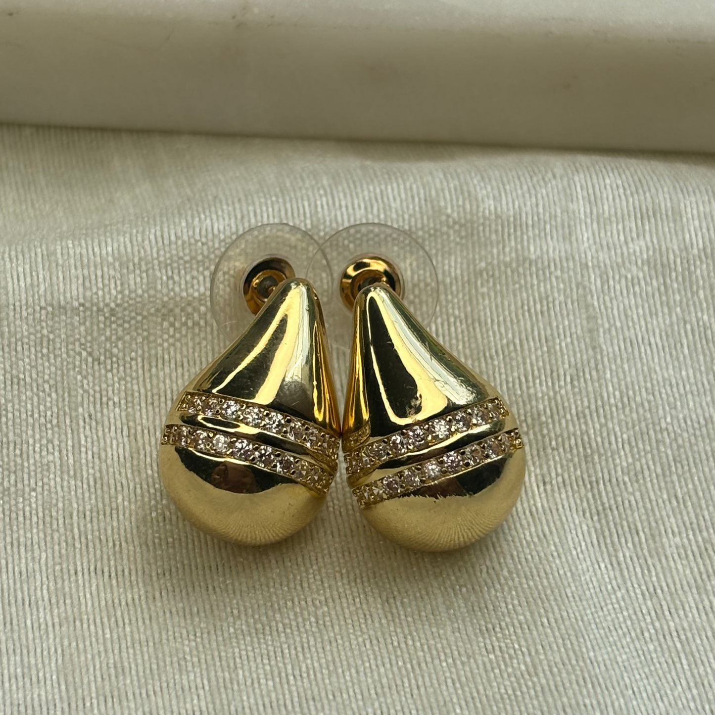 Golden Zircon Teardrop Studs