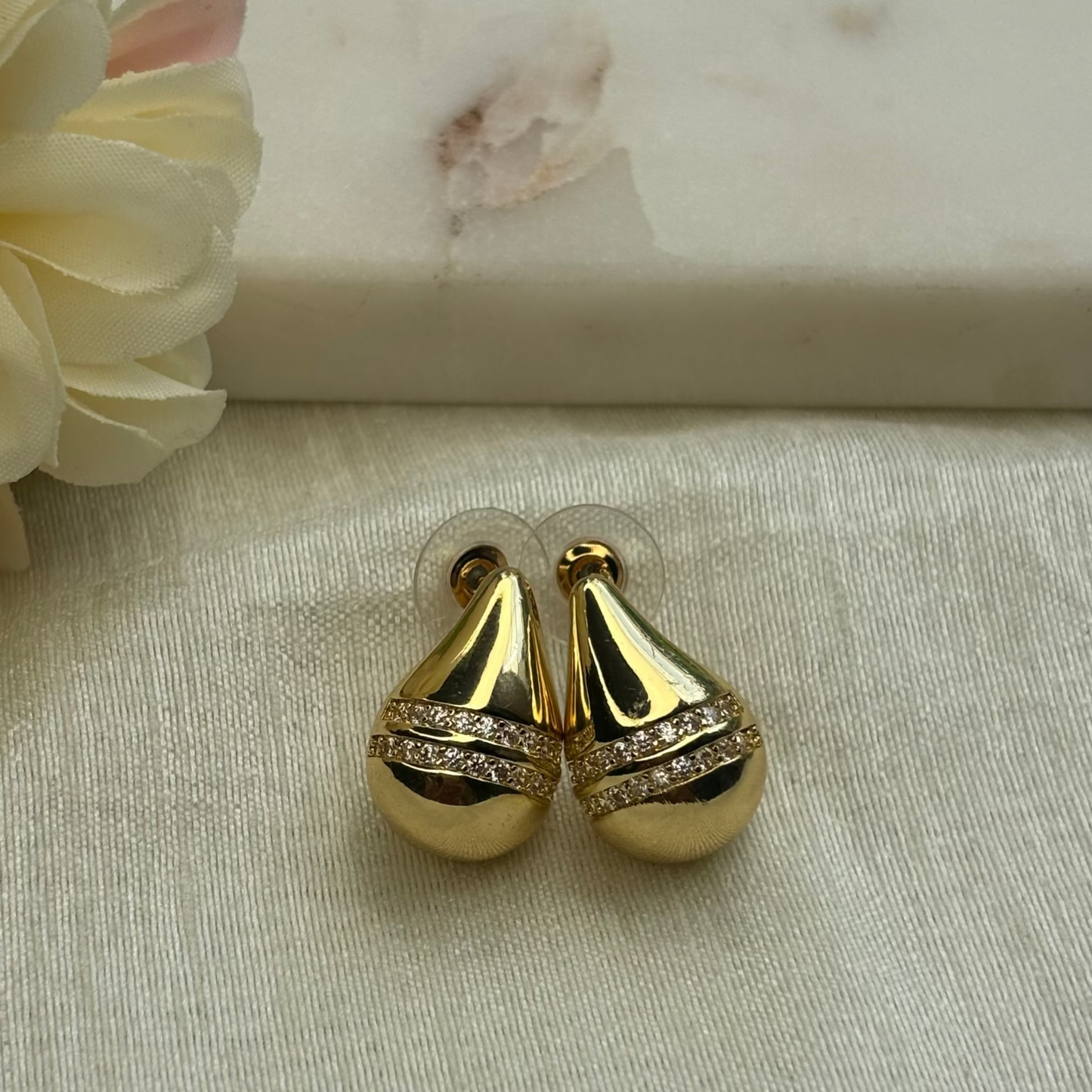 Golden Zircon Teardrop Studs