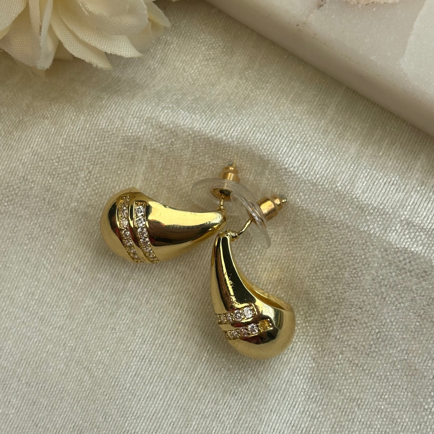 Golden Zircon Teardrop Studs