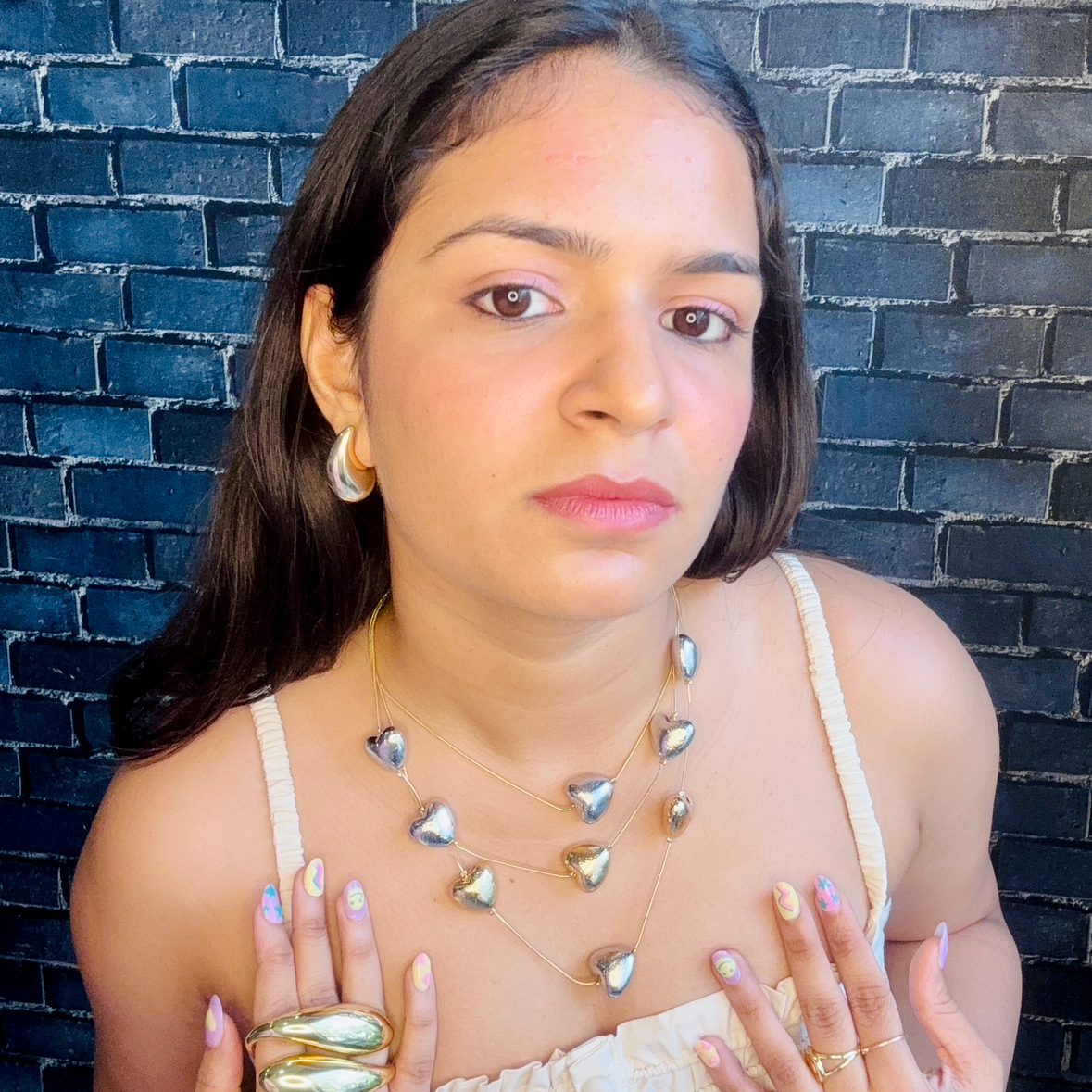 Dual-Tone Floating-Hearts Necklace