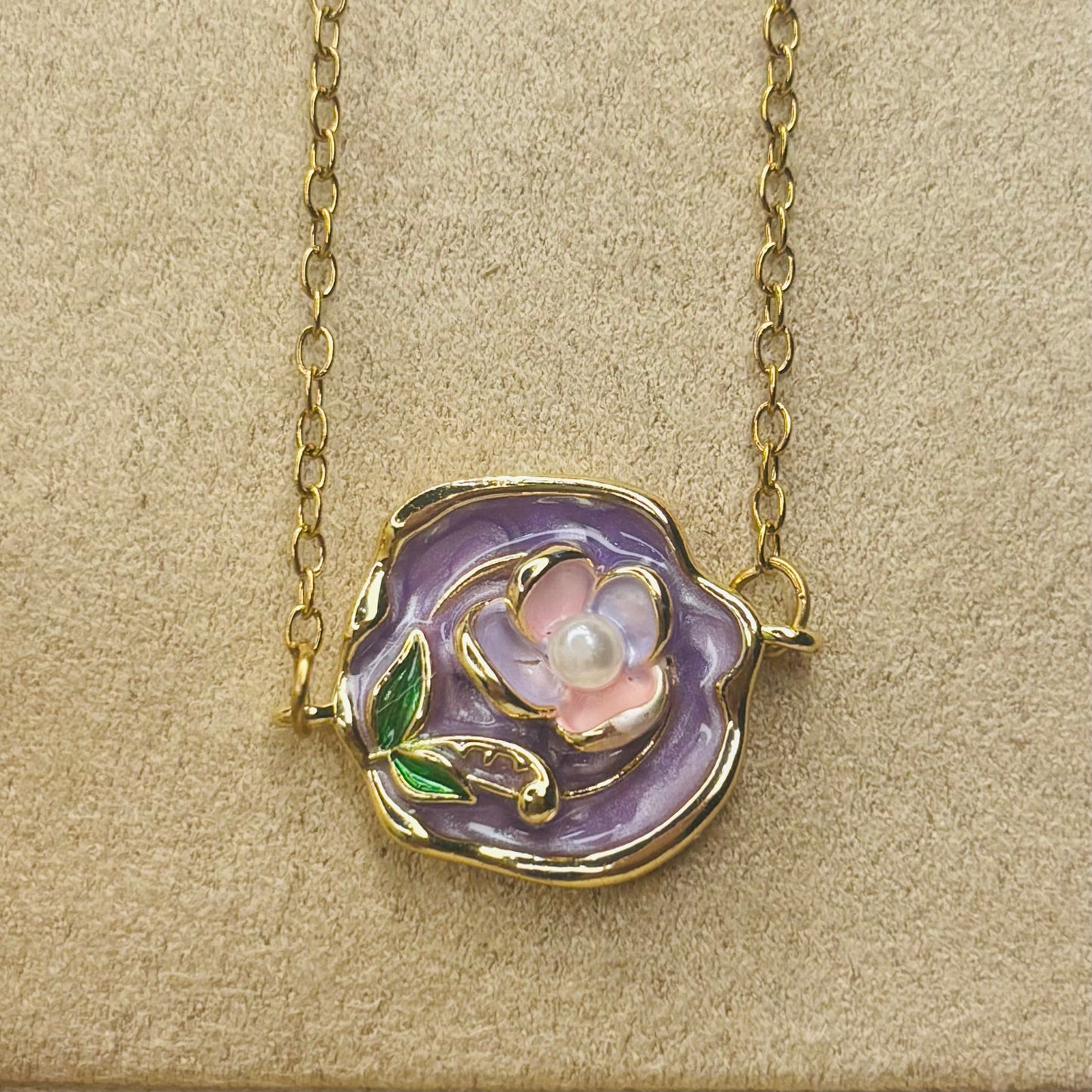 Purple-Flower Enamel Necklace