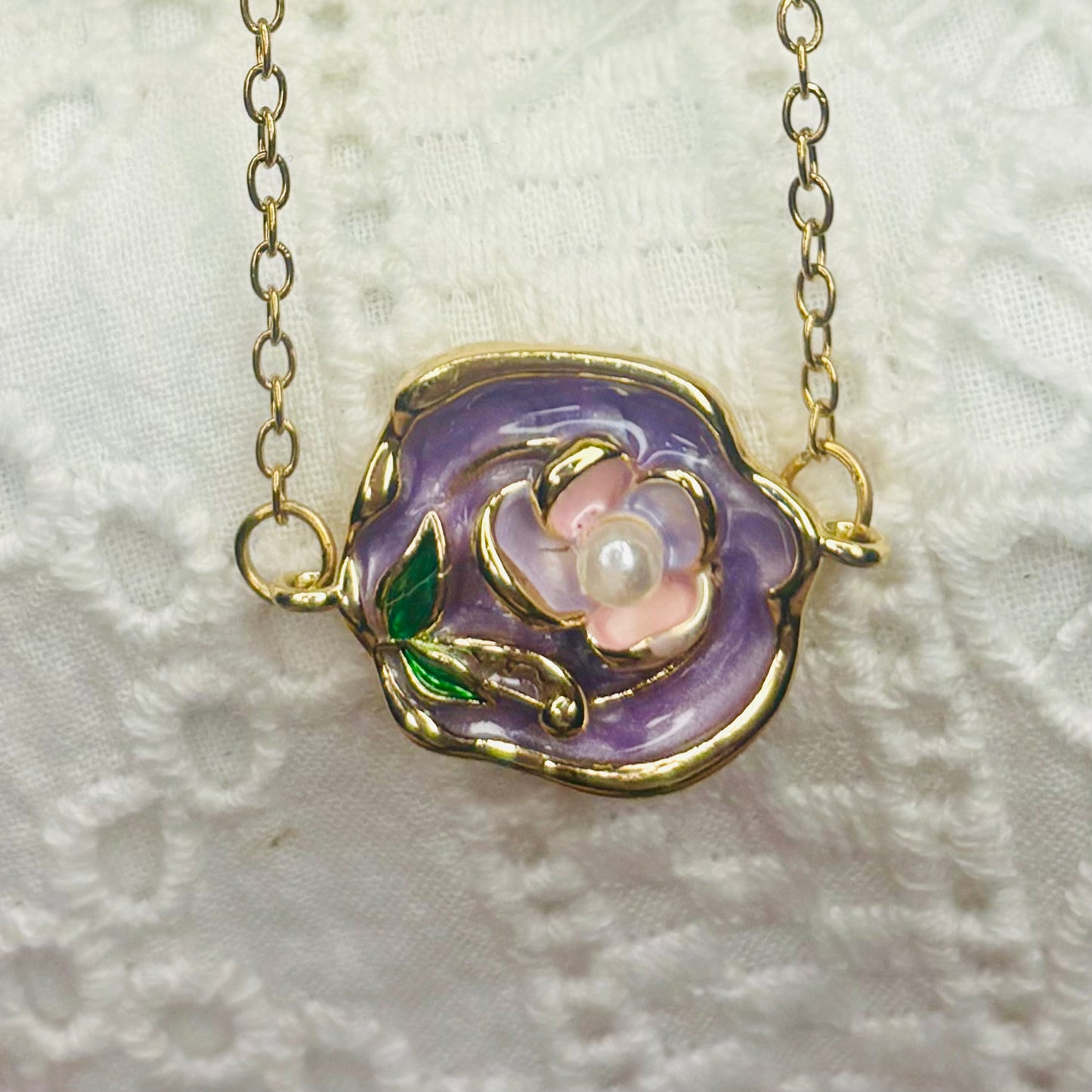 Purple-Flower Enamel Necklace
