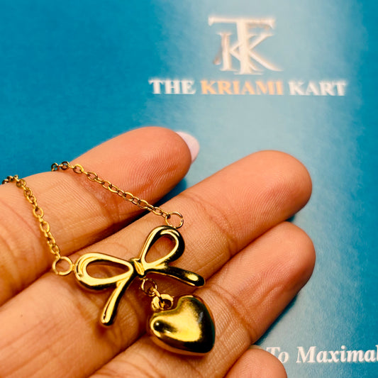 Gold Bow-Heart Necklace
