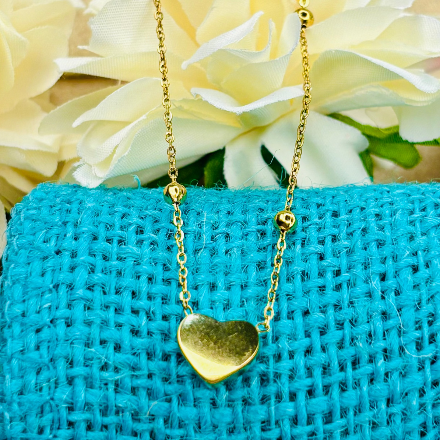 Gold Puff Heart Necklace