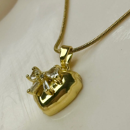 Golden Heart Bow Necklace