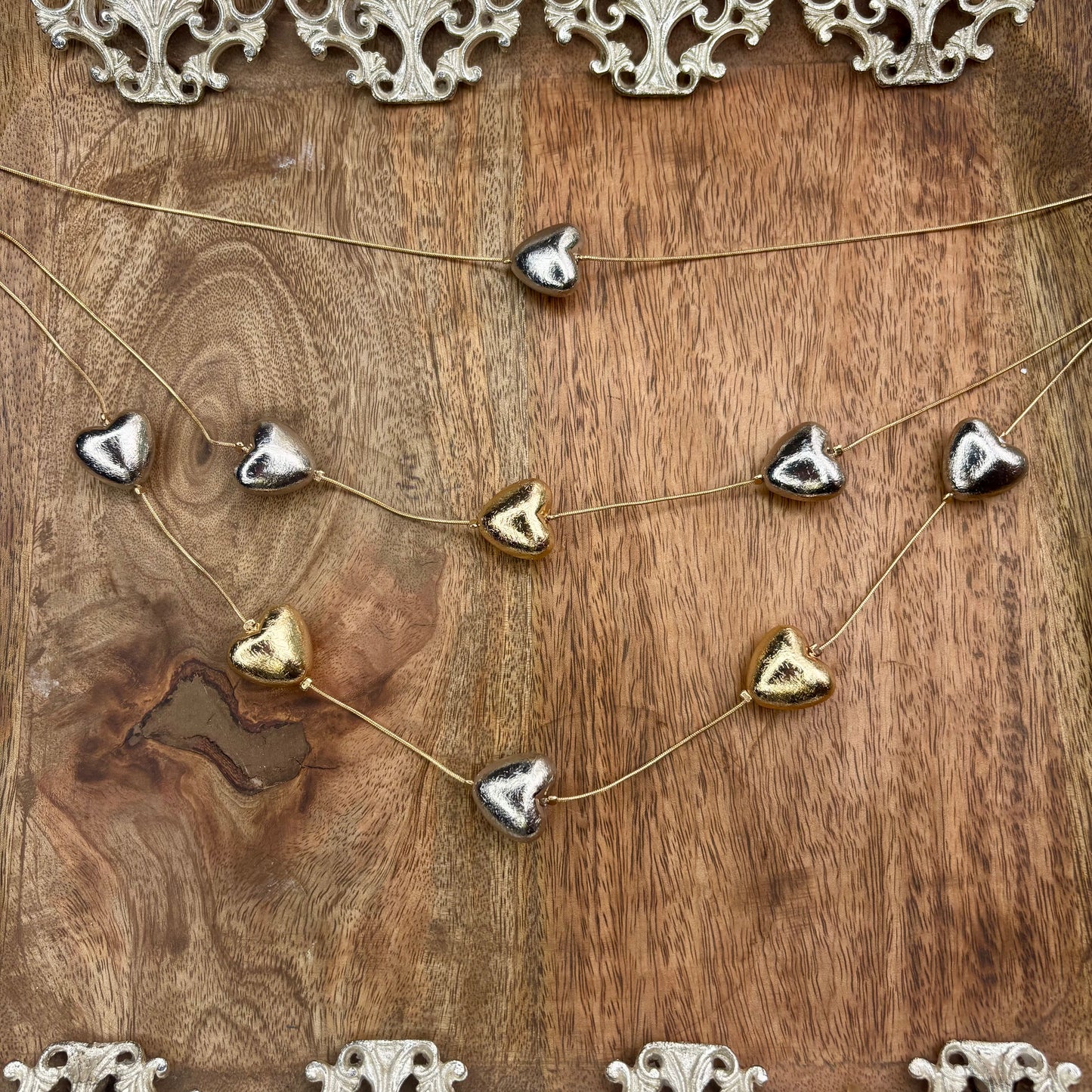 Dual-Tone Floating-Hearts Necklace