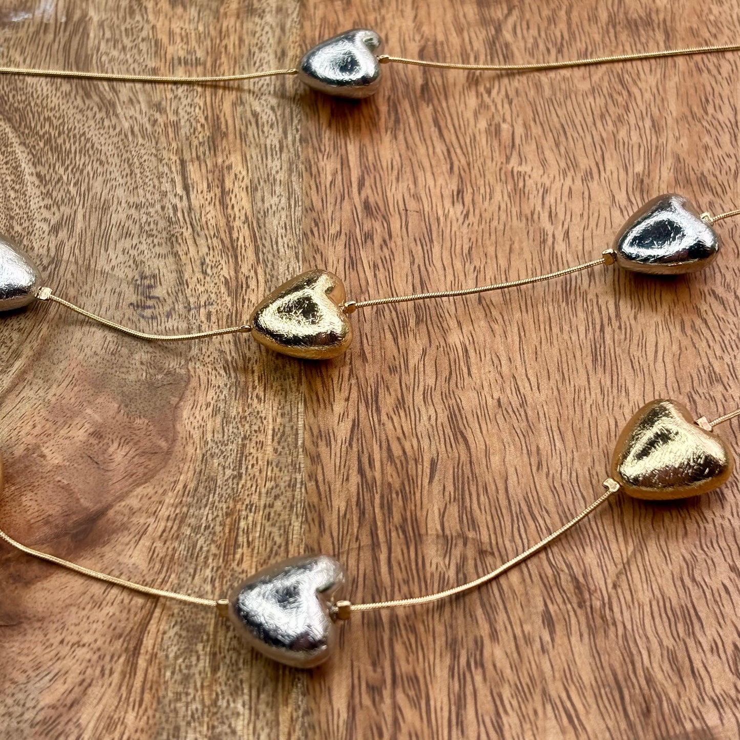 Dual-Tone Floating-Hearts Necklace