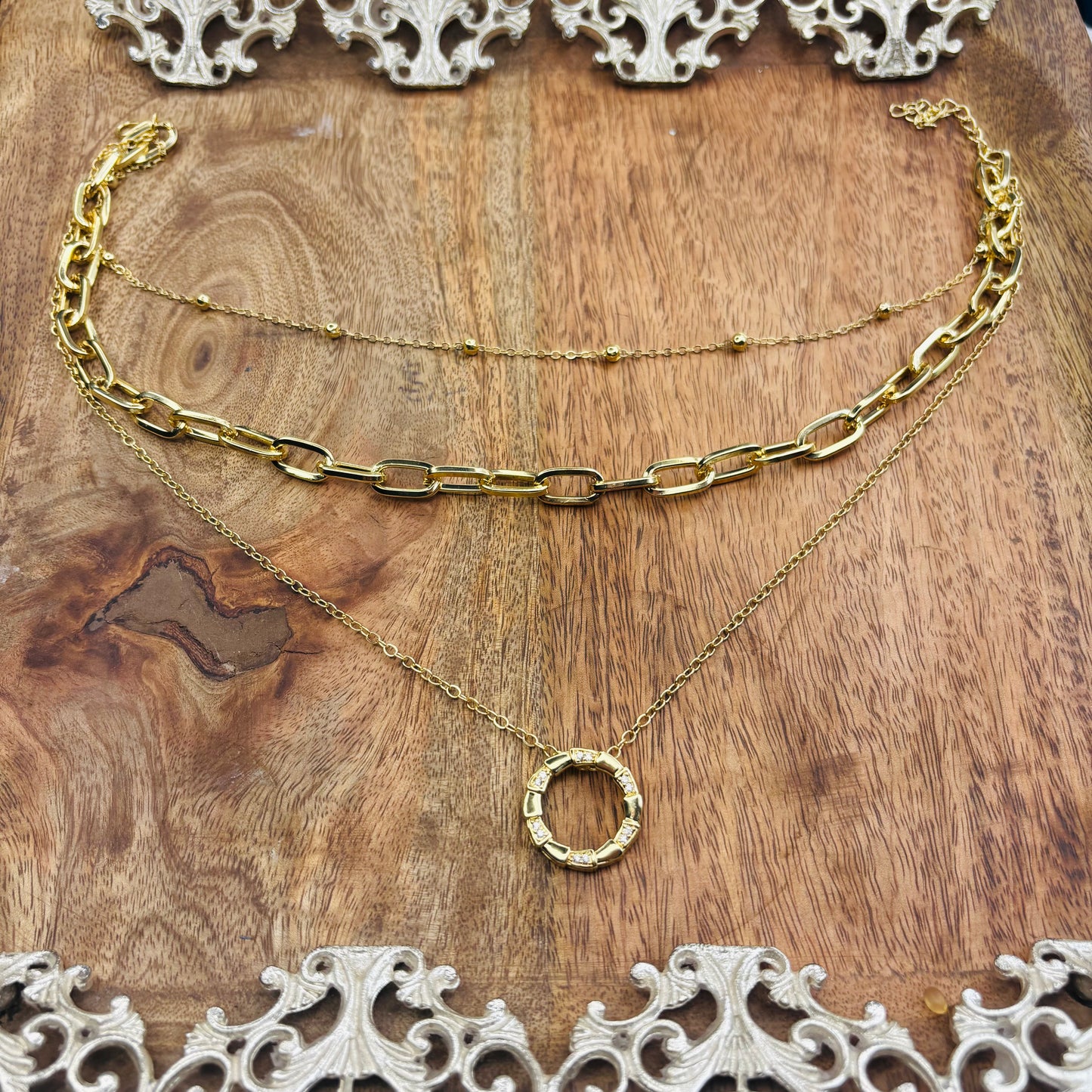 Pave Circle Triple-Layered Necklace