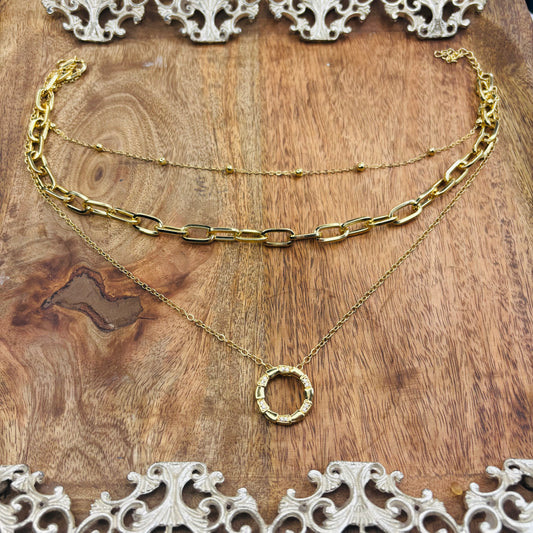 Pave Circle Triple-Layered Necklace