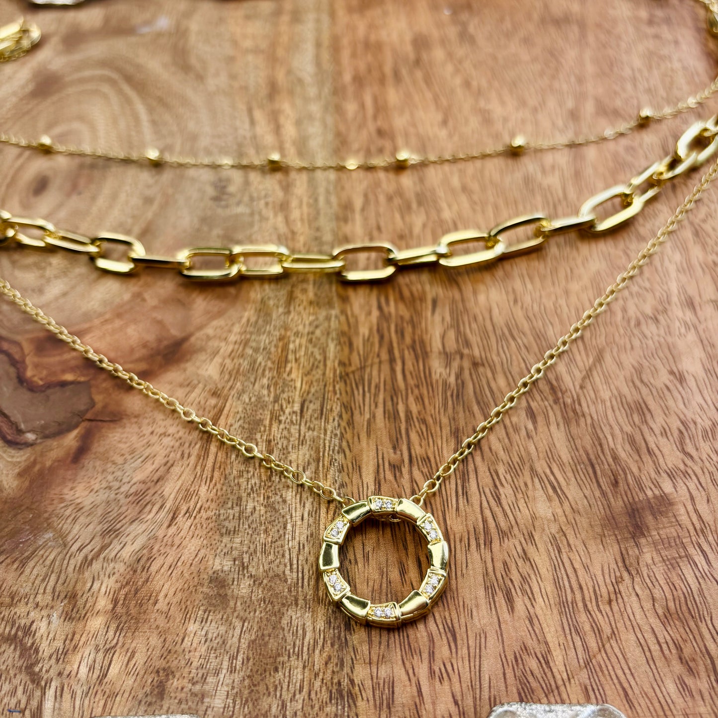 Pave Circle Triple-Layered Necklace