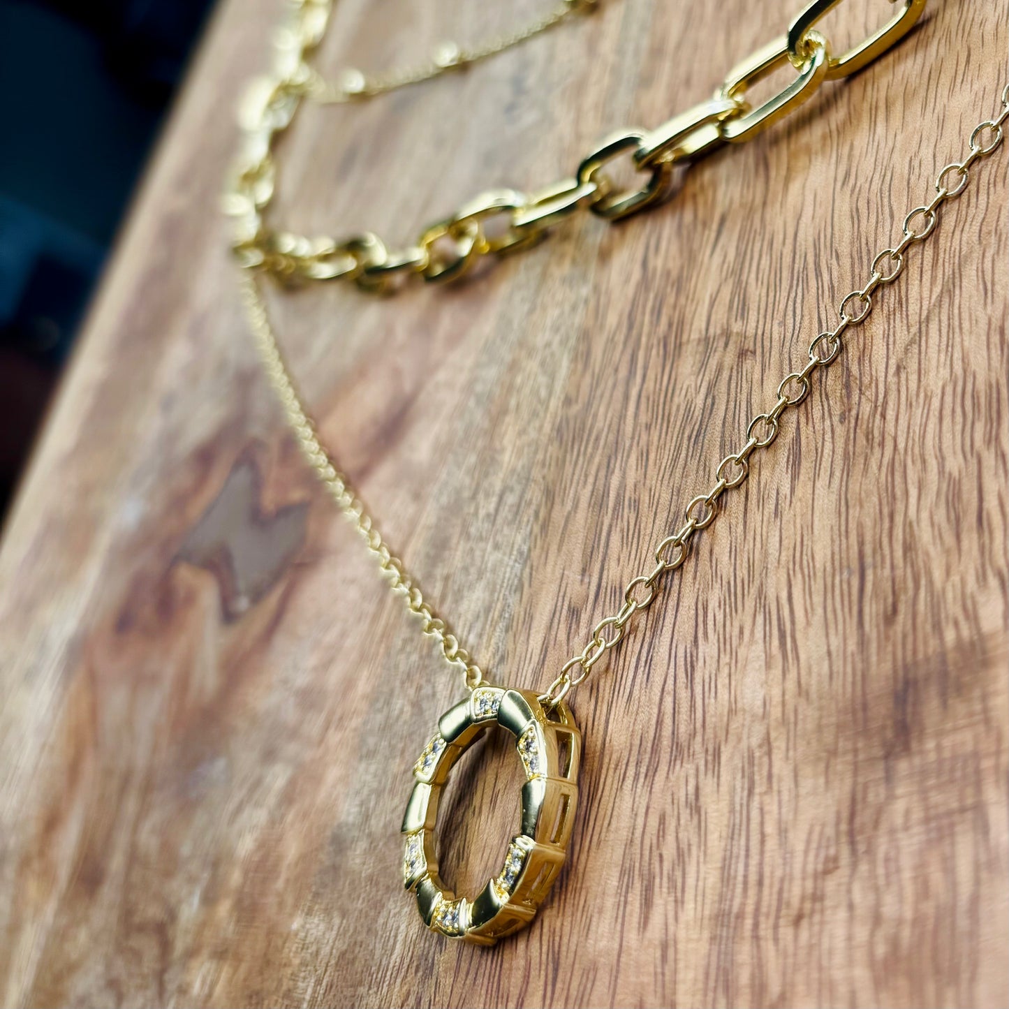 Pave Circle Triple-Layered Necklace