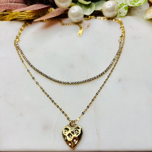 Diamond Layered Woven Heart Necklace