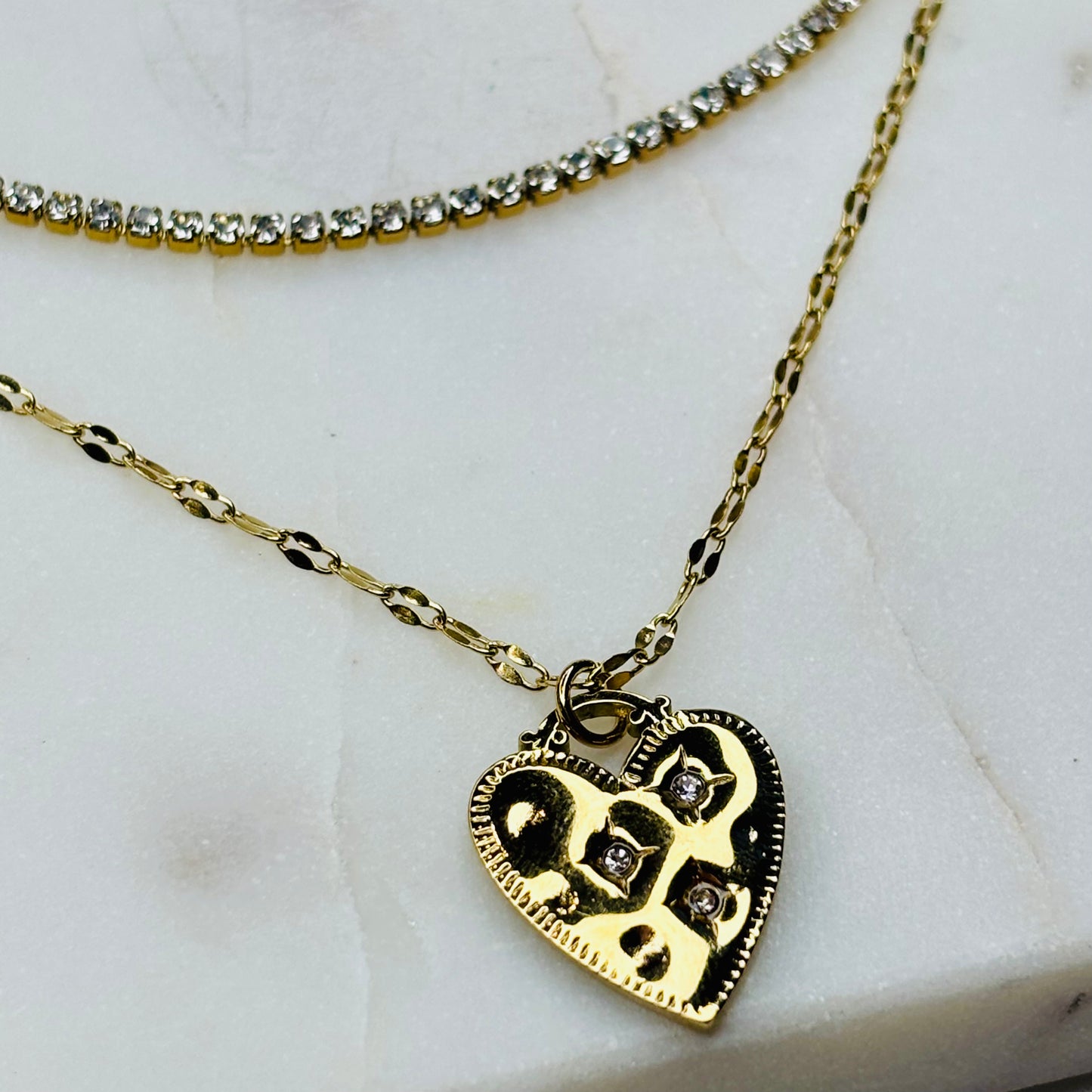 Diamond Layered Woven Heart Necklace