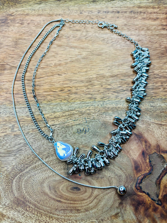 Asymmetrical Silver Liquid Necklace