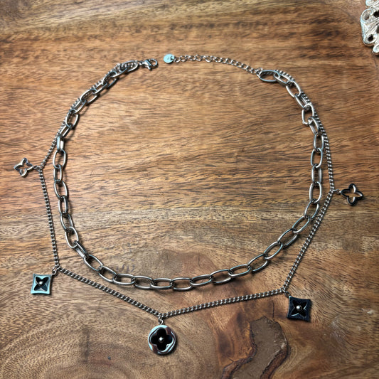 Midnight Silver Layered Necklace