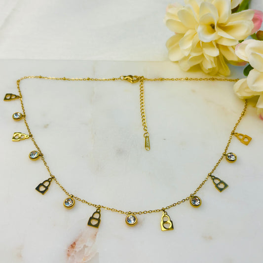 Lock-Heart Zircon Charm Necklace