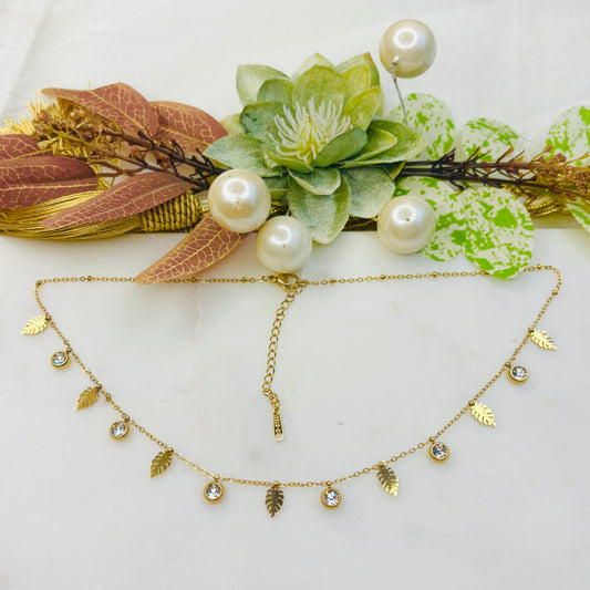 Leaf Zircon Charm Necklace