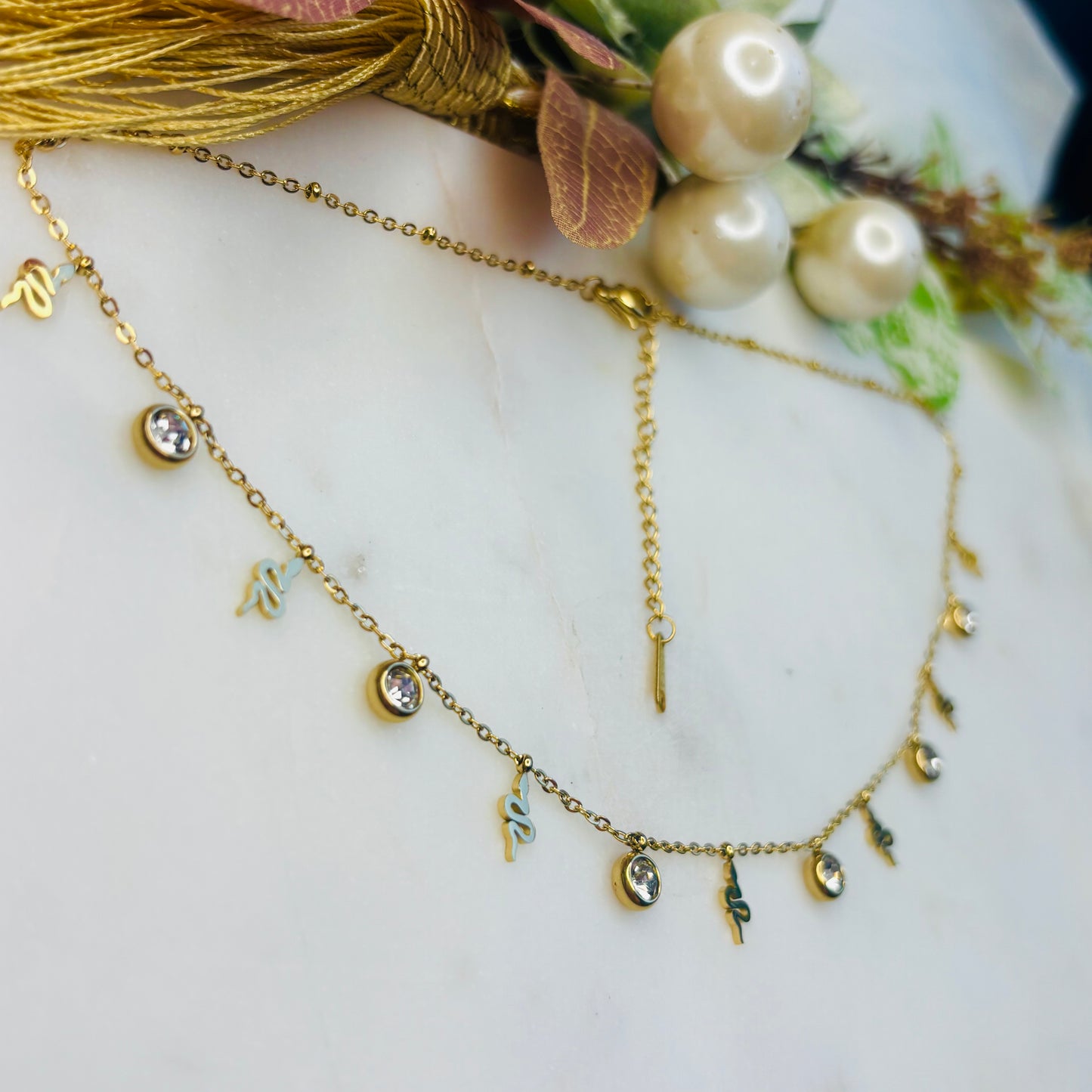 Snake Zircon Charm Necklace