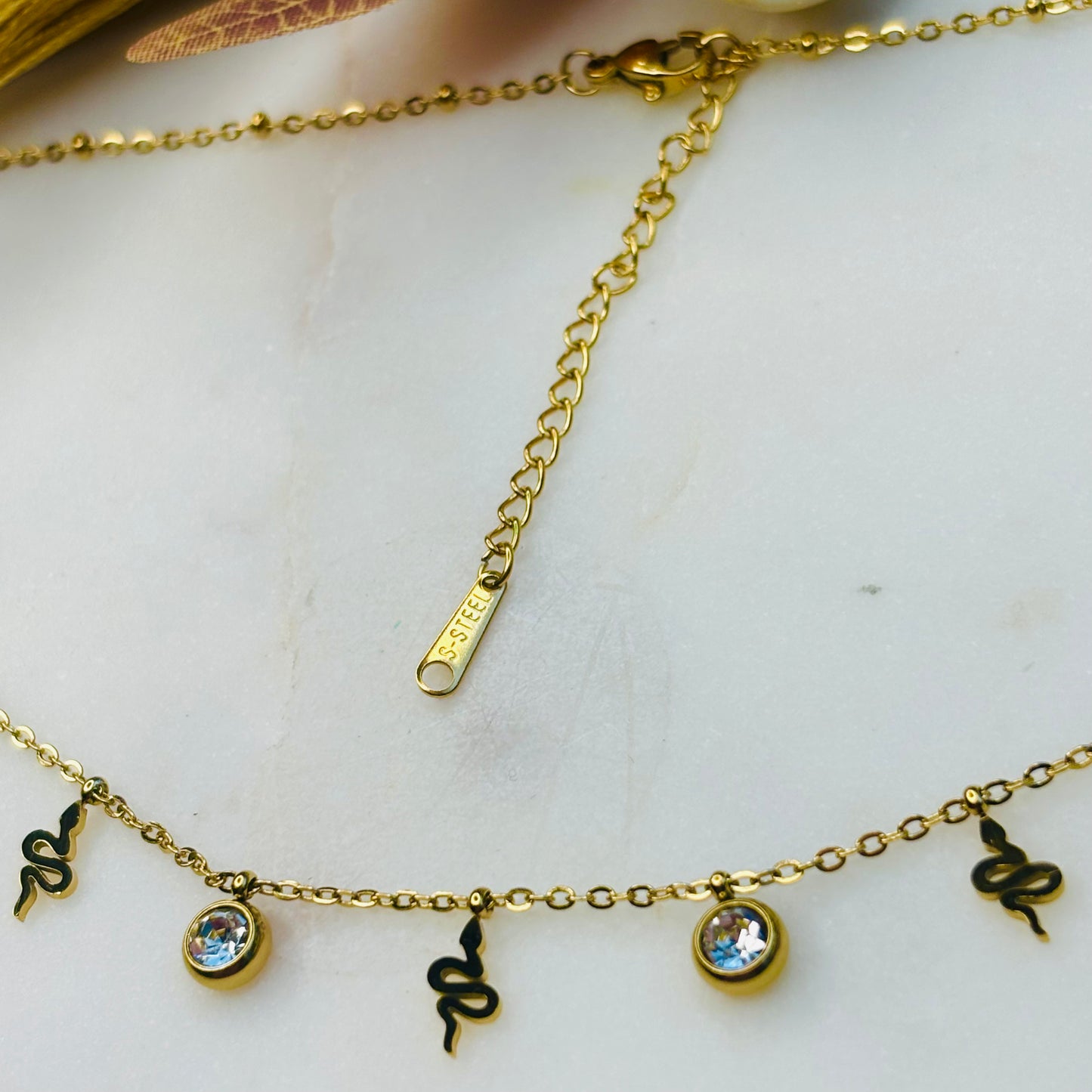 Snake Zircon Charm Necklace