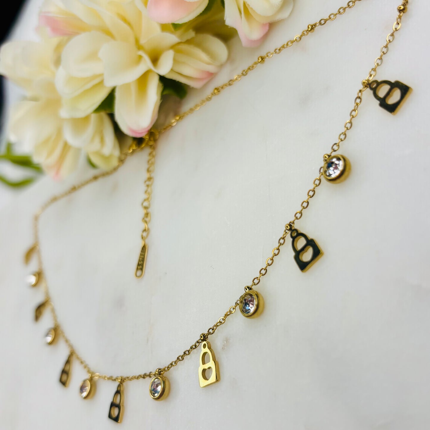 Lock-Heart Zircon Charm Necklace