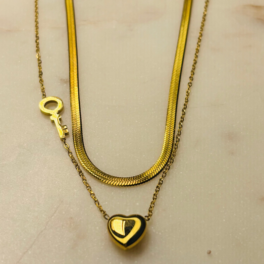 Heart & Key Layered Necklace
