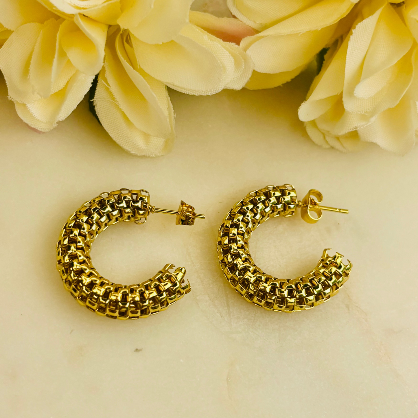 Gold Woven Check Hoops