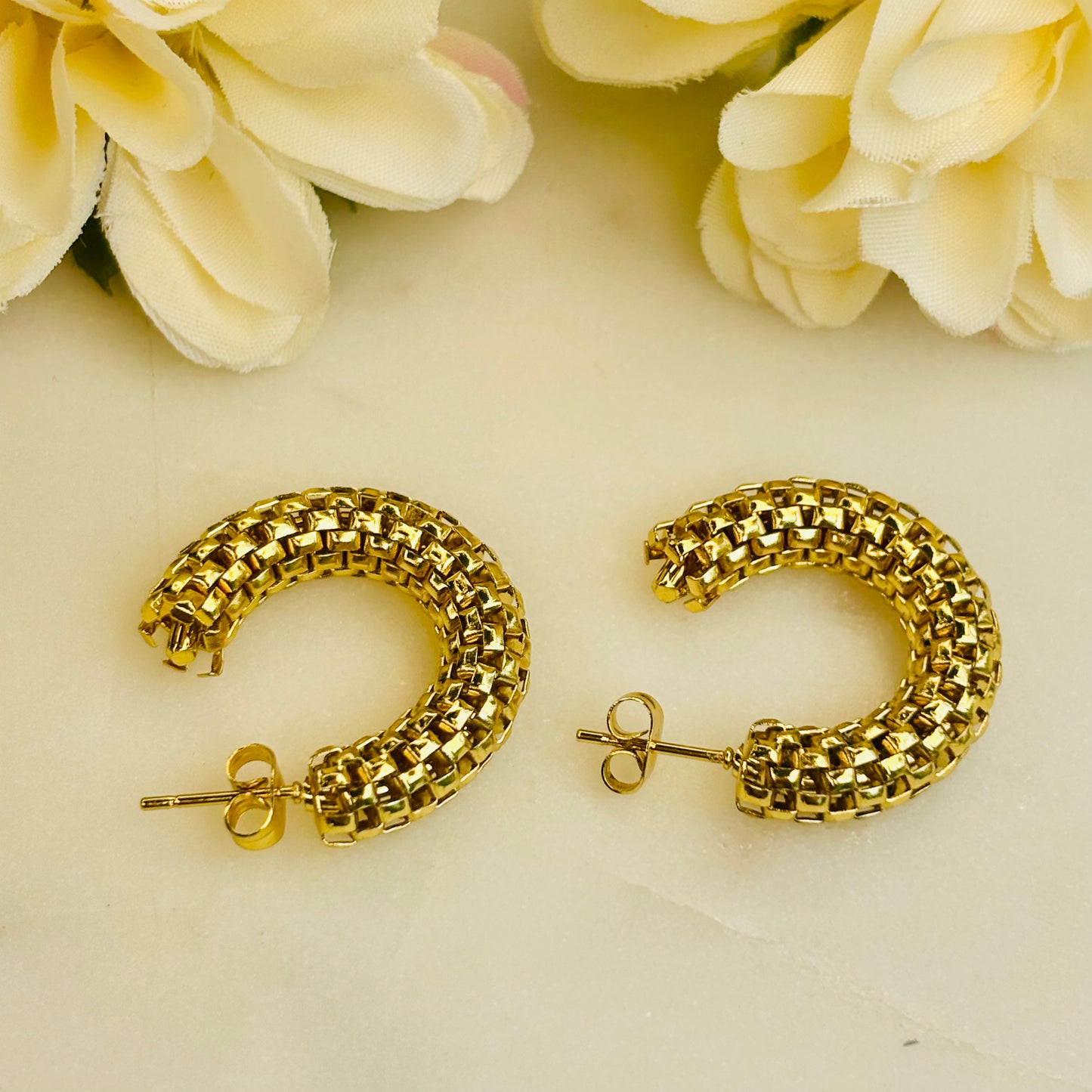 Gold Woven Check Hoops