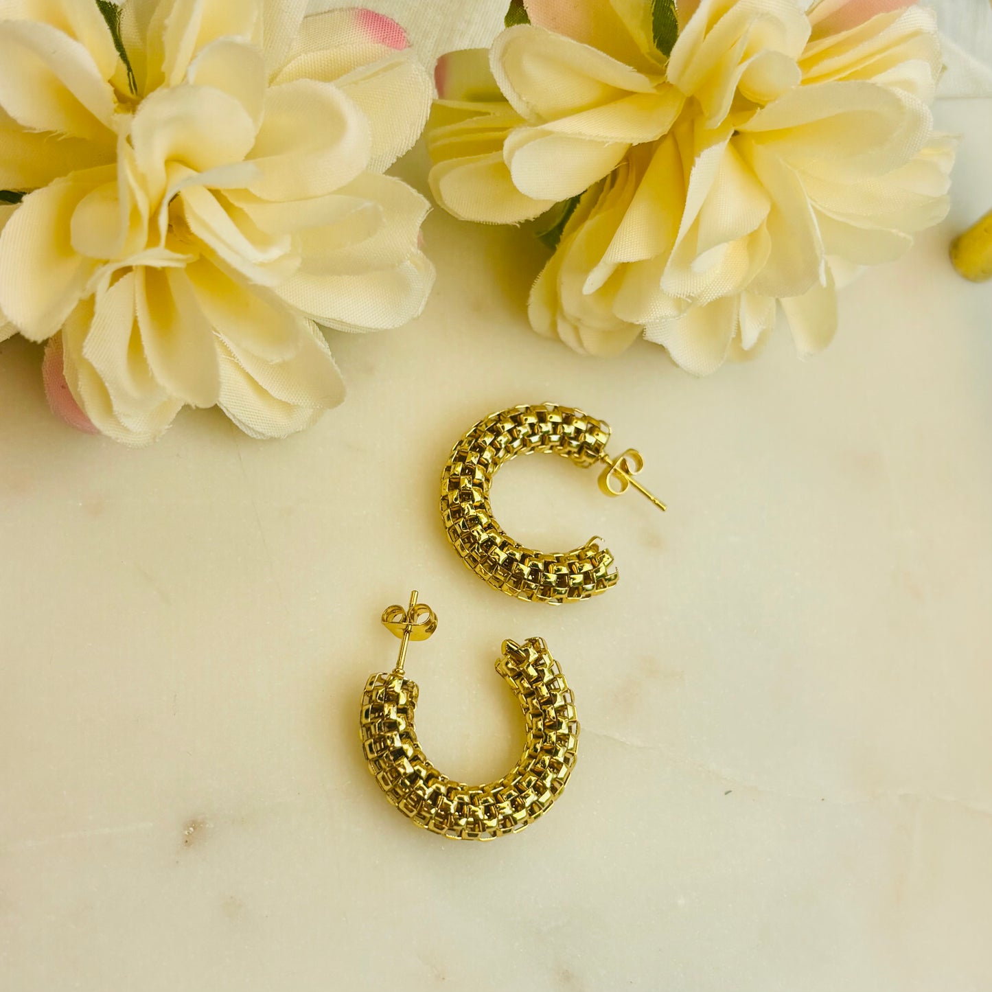 Gold Woven Check Hoops