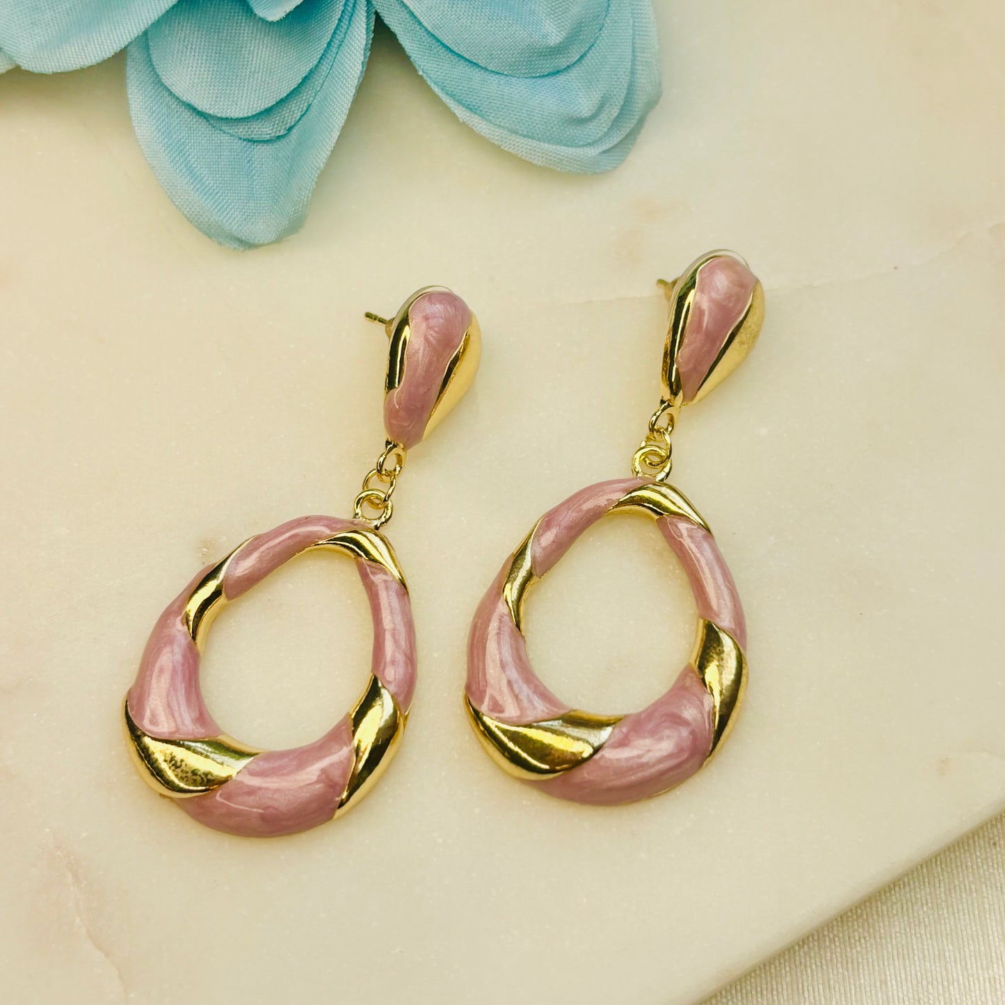 Pink & Gold Enamel Drops