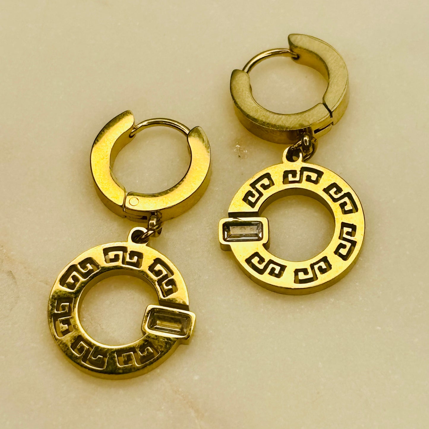 Greek Key Drop Hoops