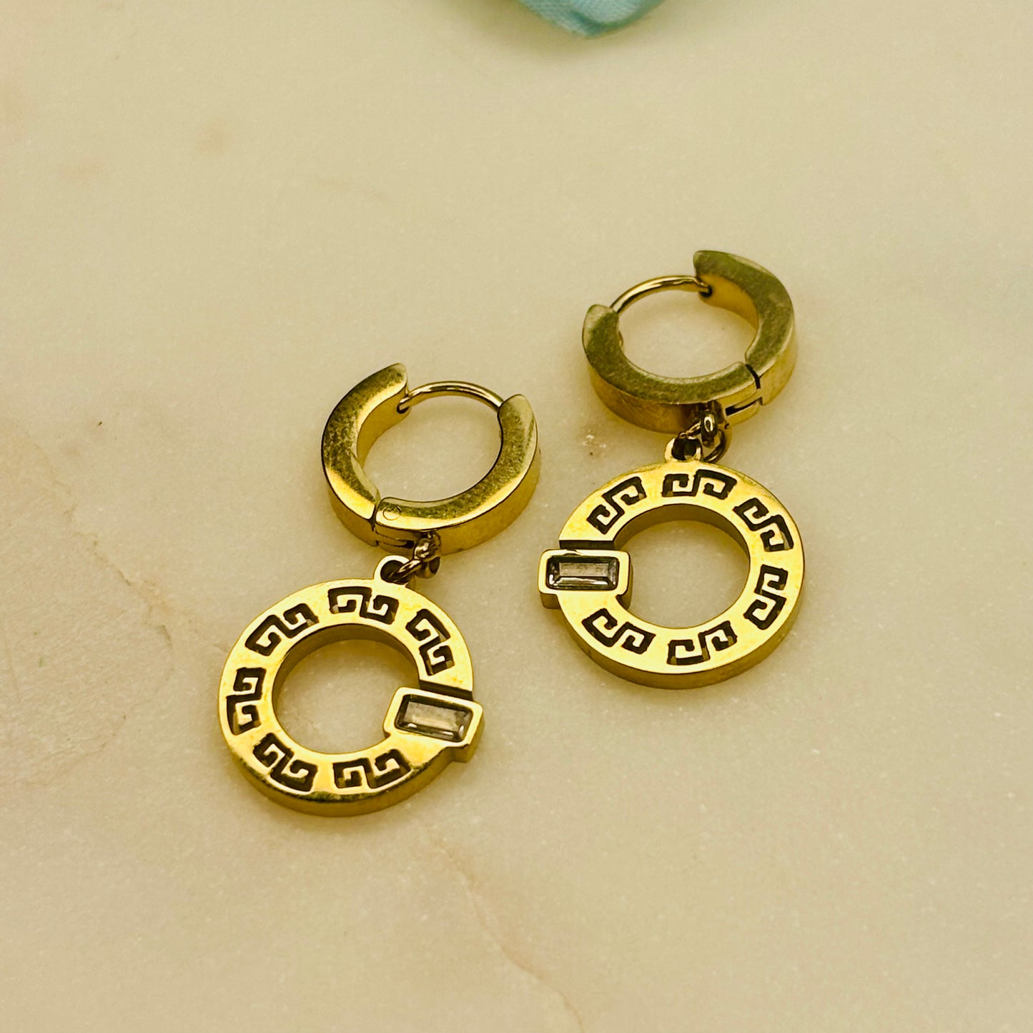 Greek Key Drop Hoops