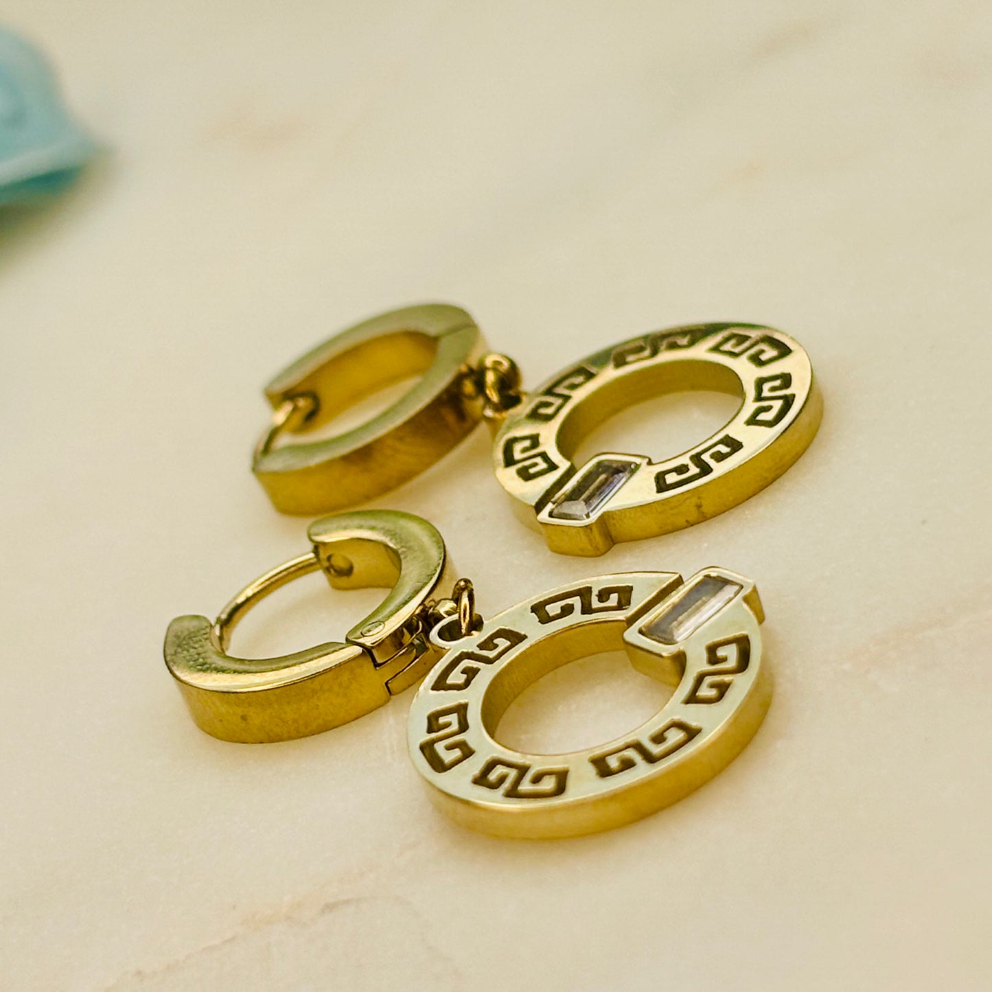 Greek Key Drop Hoops