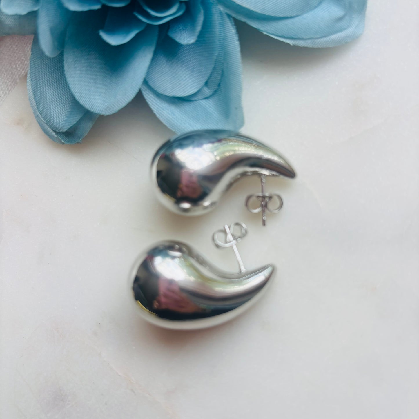 Chunky Silver Teardrop Studs