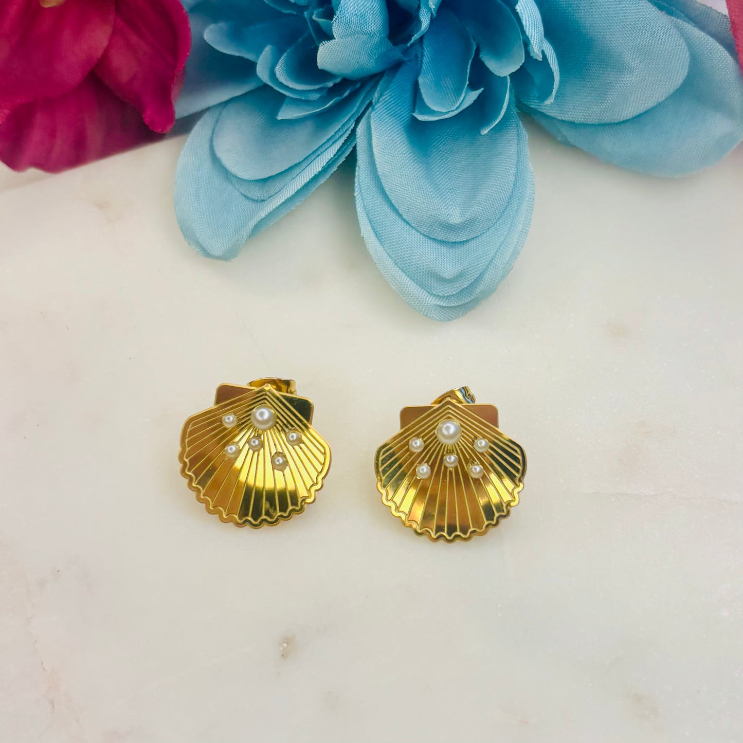Seashell Pearl Studs