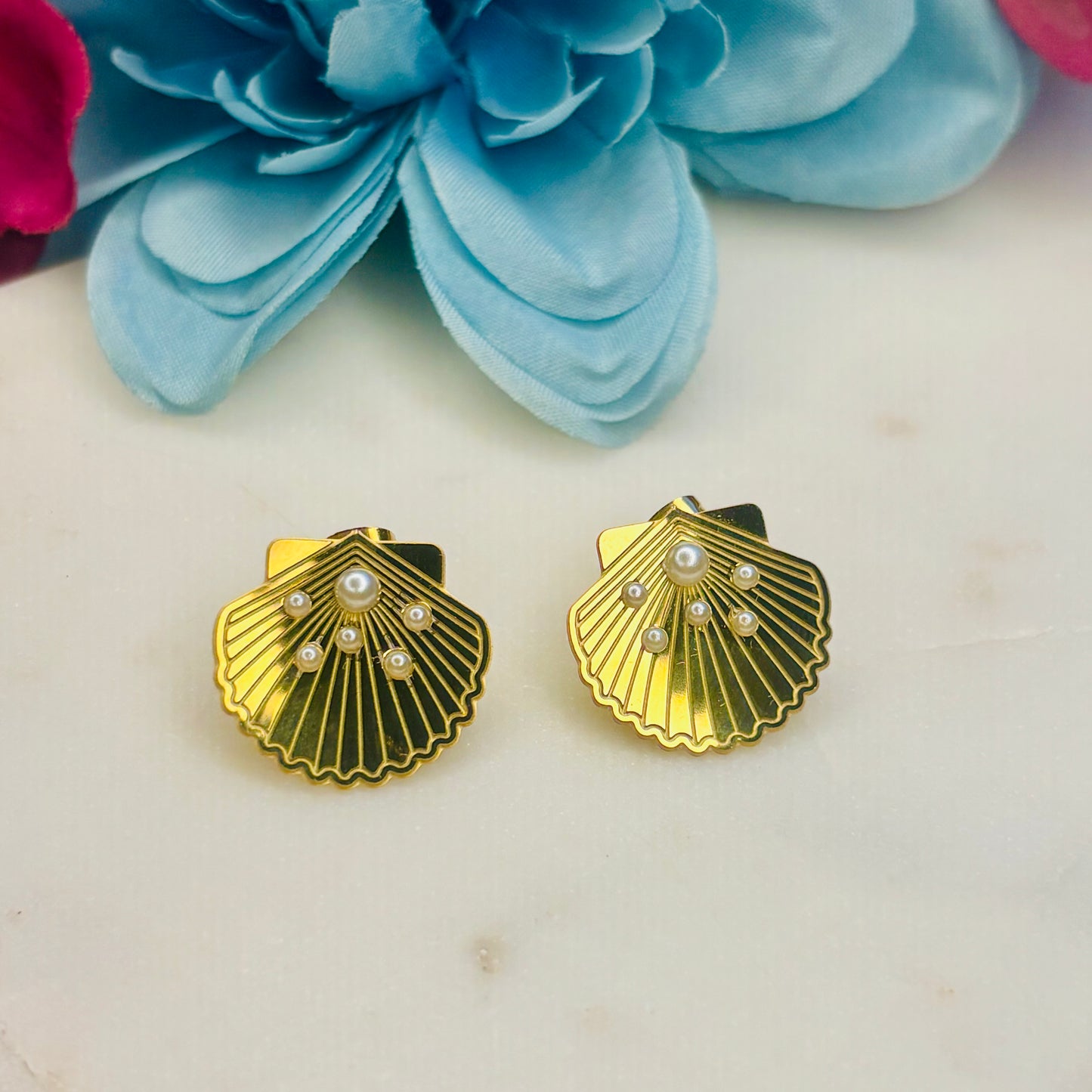 Seashell Pearl Studs