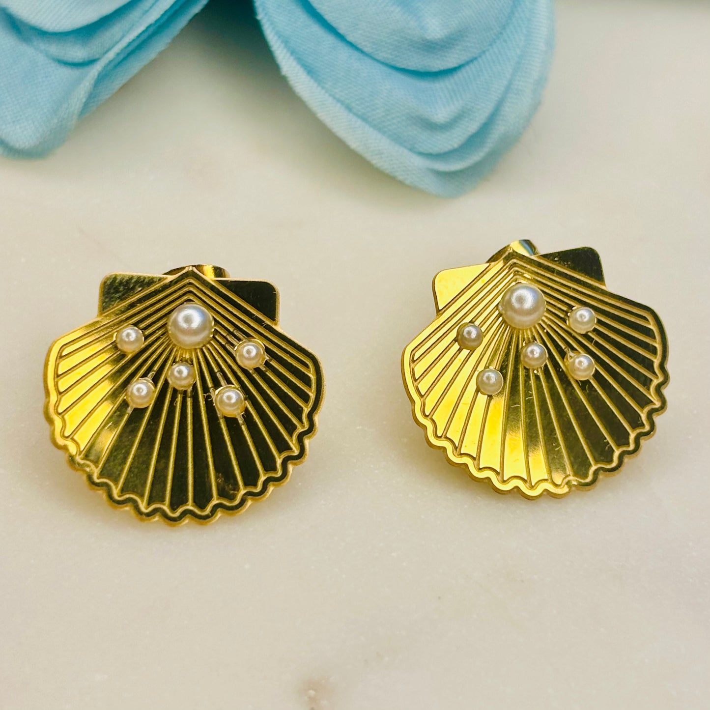 Seashell Pearl Studs