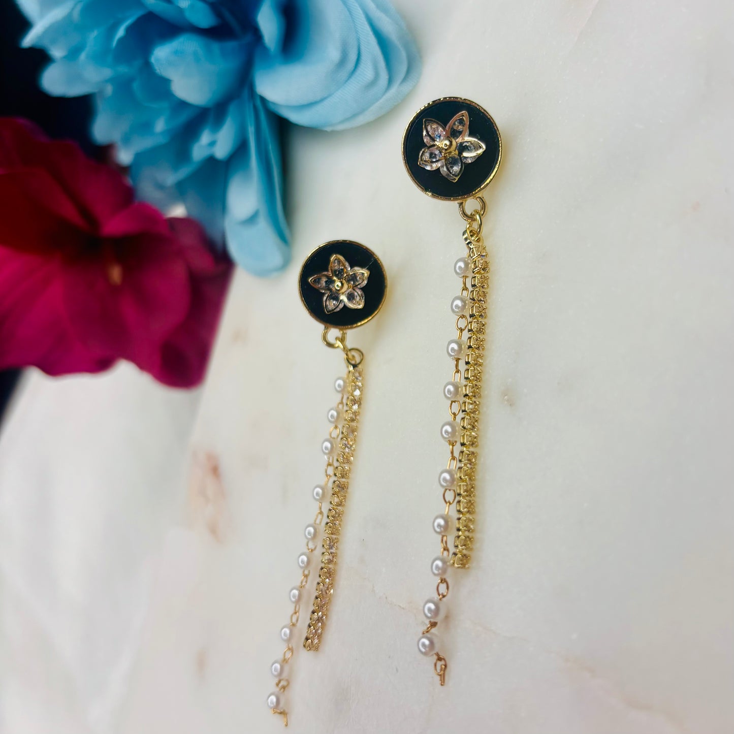 Midnight-Petal Dangle Earrings